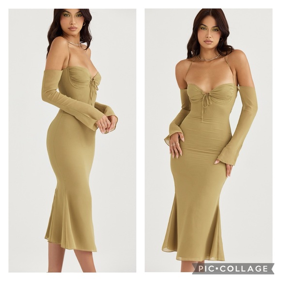 House of CB London NWT XS Olive Halter Midi Dress - Picture 3 of 16